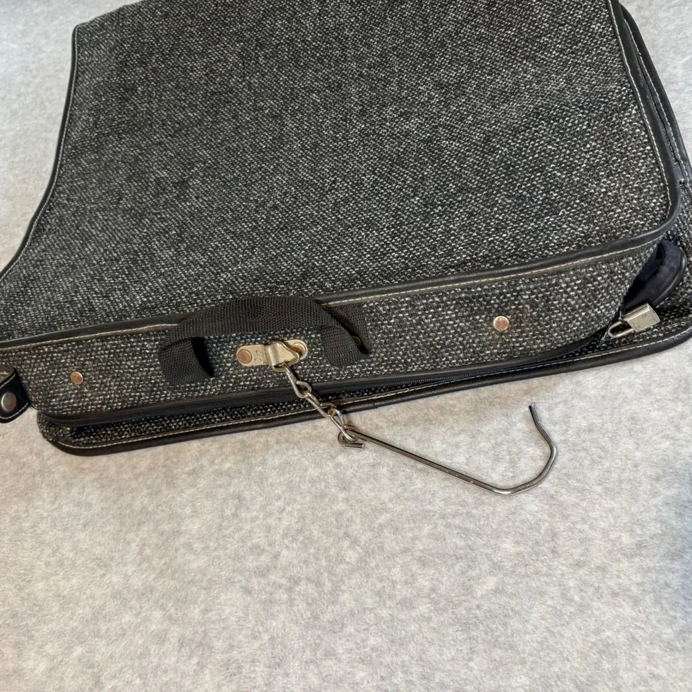 Jordache Garment Bag Unisex OS Grey Excellent Vintage Tweed Folding Suit Carrier